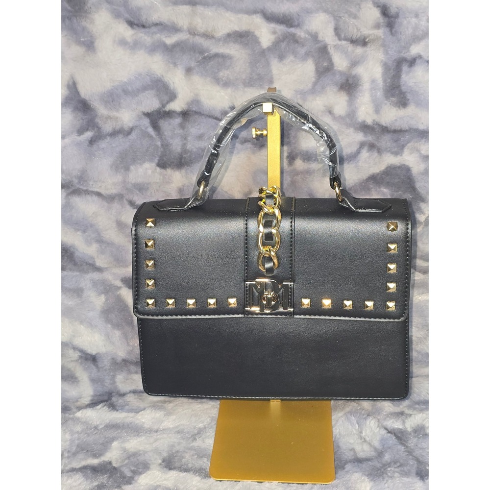 NWT‎ Badgley Mischka Black Studded crossbody kiss Lock Handbag Purse